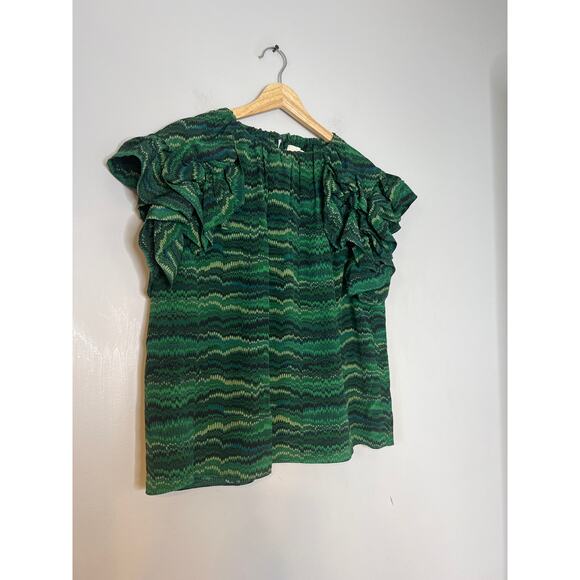 NEW Ulla Johnson Marjorie Layered High Neck Ruffle Sleeve Top Green Peacock - Picture 4 of 7
